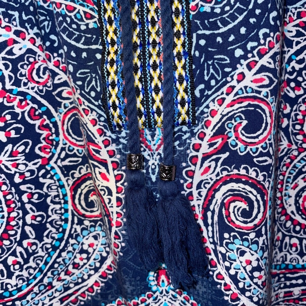 Daniel Rainn Boho Paisley Sleeveless Tunic Top Women's Navy Tassel Blouse - Picture 4 of 8